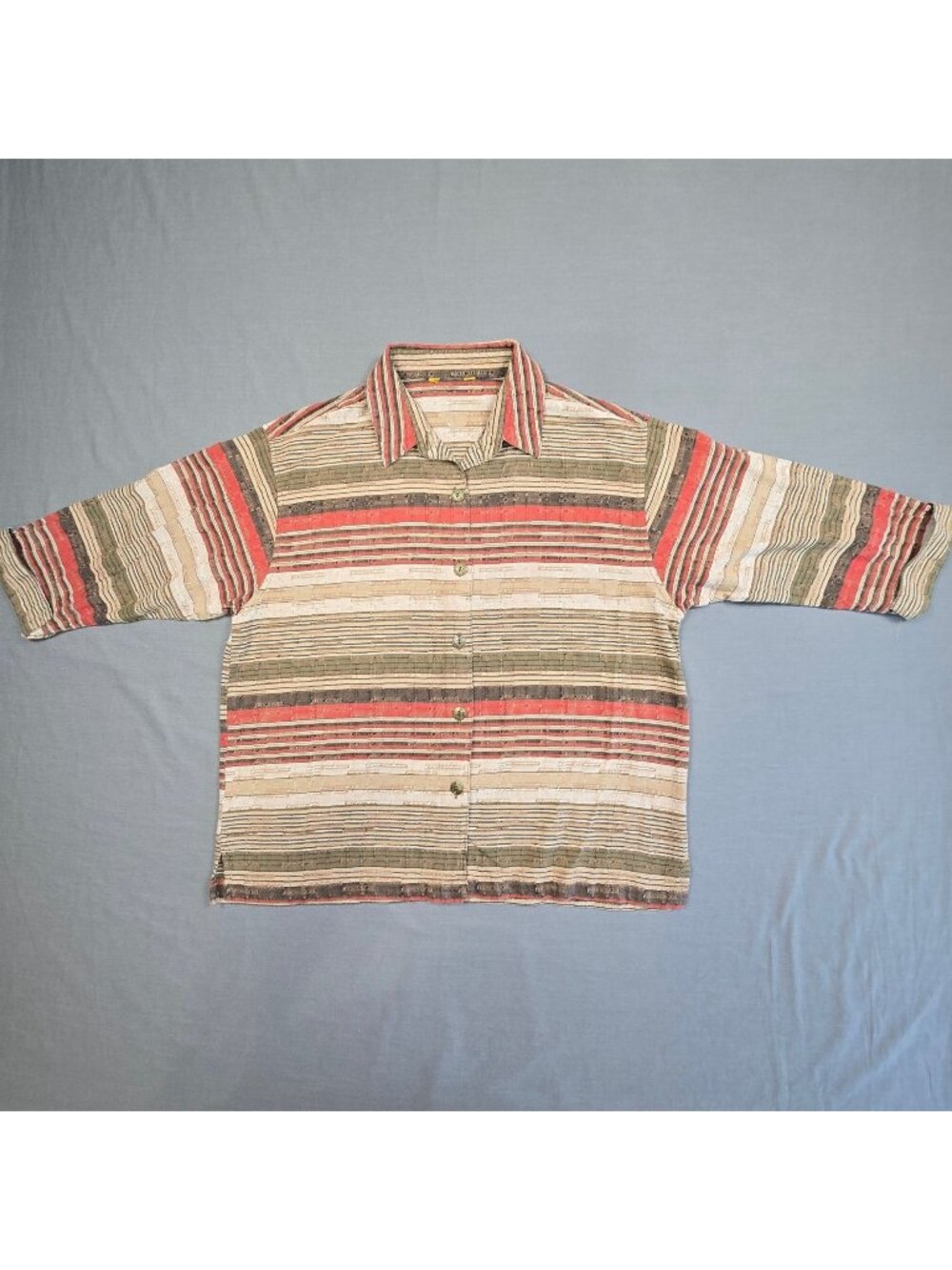 Polo Ralph Lauren Button-Up Shirt Medium Brown Green Striped Boxy Textured L/XL